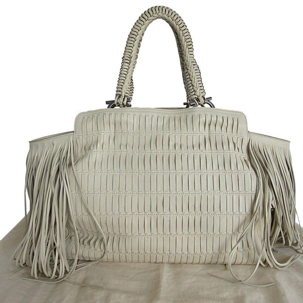 Salvatore Ferragamo handbag fringed leather silver off Gancini white